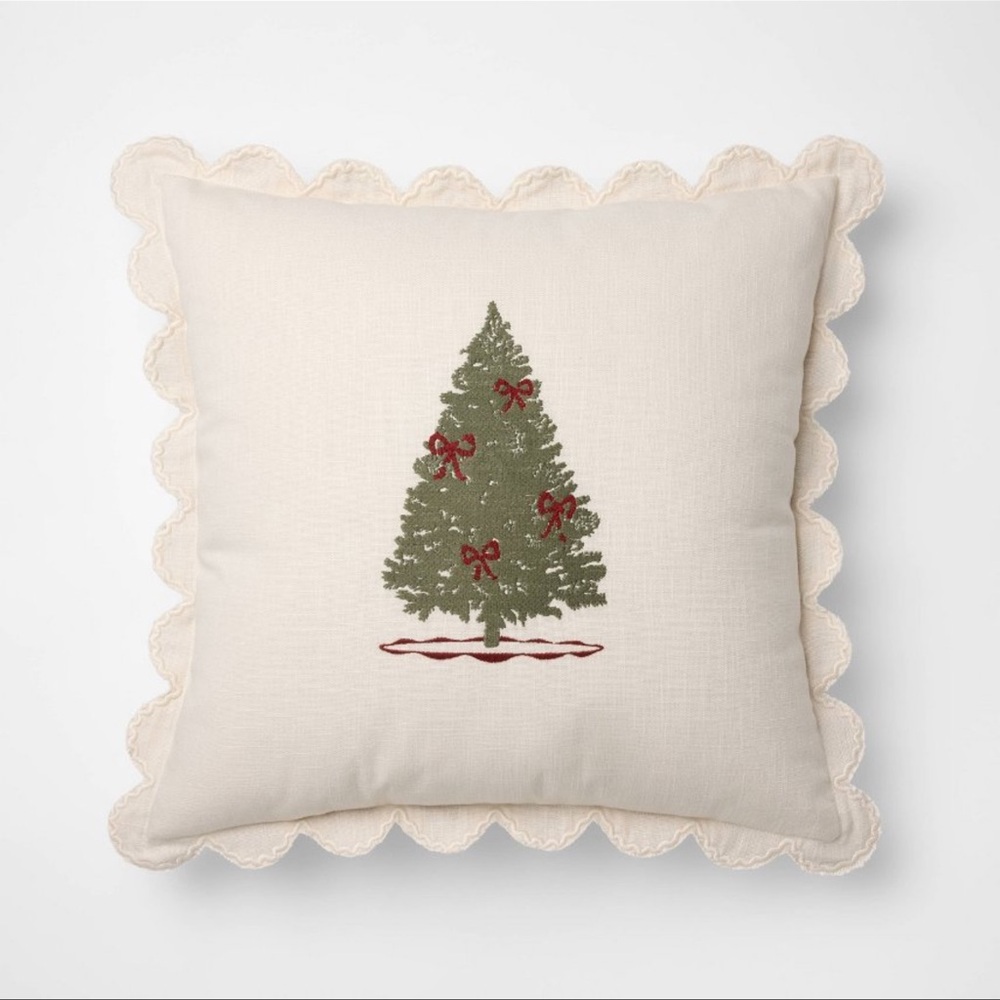 20x20” Embroidered Tree & Scalloped Edge Pillow Cream— Studio McGee